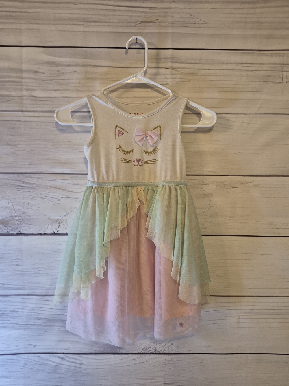 Cat & Jack Girls White Top Pink and Mint Tulle Dress